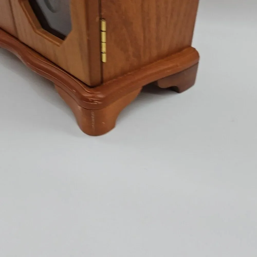 Vtg Wood Jewelry Box Armoire Chest Etched Floral Glass Door Light Oak 11